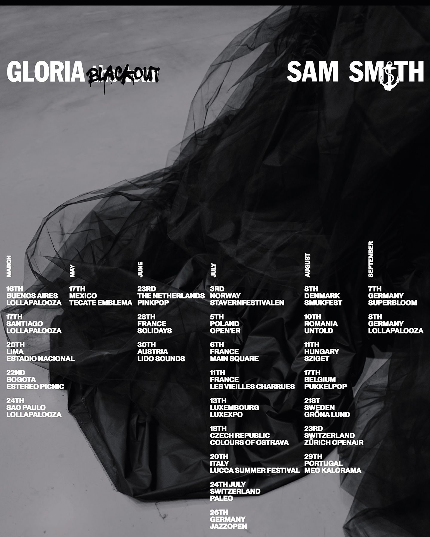 sam smith playlist for tour